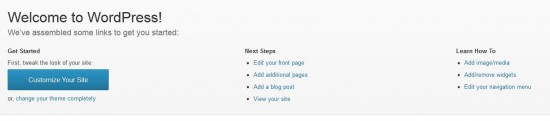 WordPress 3.5 Welcome Screen